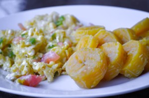 Haitian Cooking Eggs and plantains